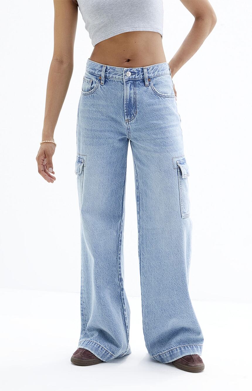 Pacsun Lena Dark Indigo Low Rise Super Baggy Cargo Jeans